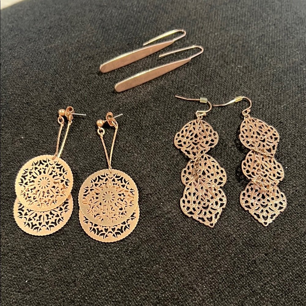 Rose Gold Drop Dangle Earring Bundle of 3